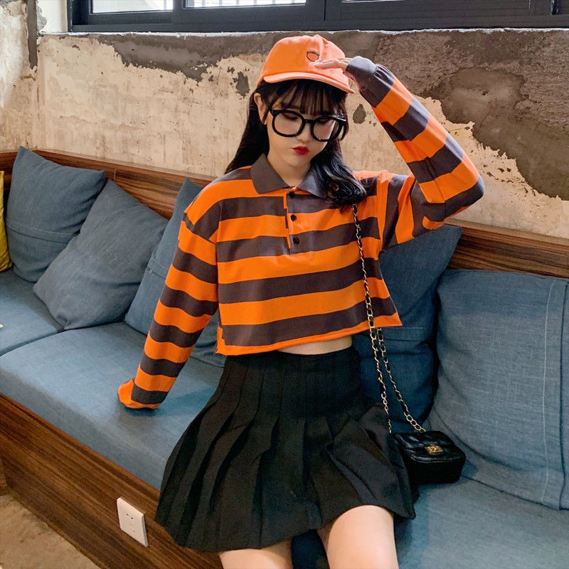 Women's  Long Sleeve Striped Crop Top