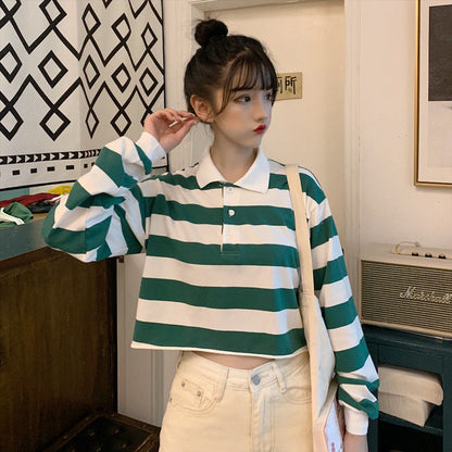 Women's  Long Sleeve Striped Crop Top