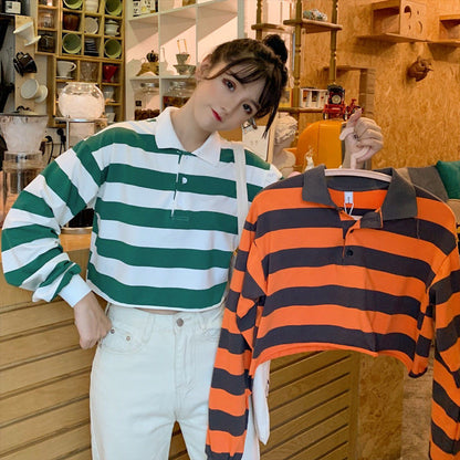 Women's  Long Sleeve Striped Crop Top